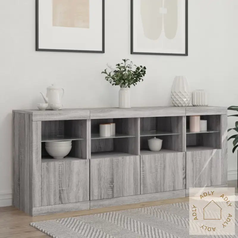 Skjenk Med Led-Lys Grå Sonoma 163X37X67 Cm