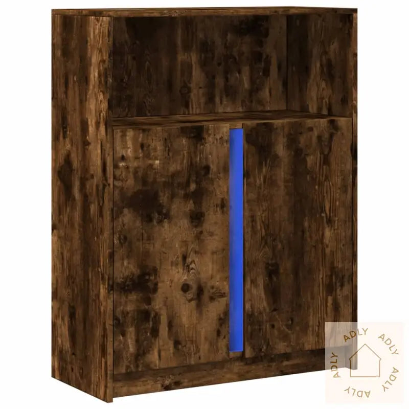 Skjenk Med Led Røkt Eik 77X34X100 Cm Konstruert Tre