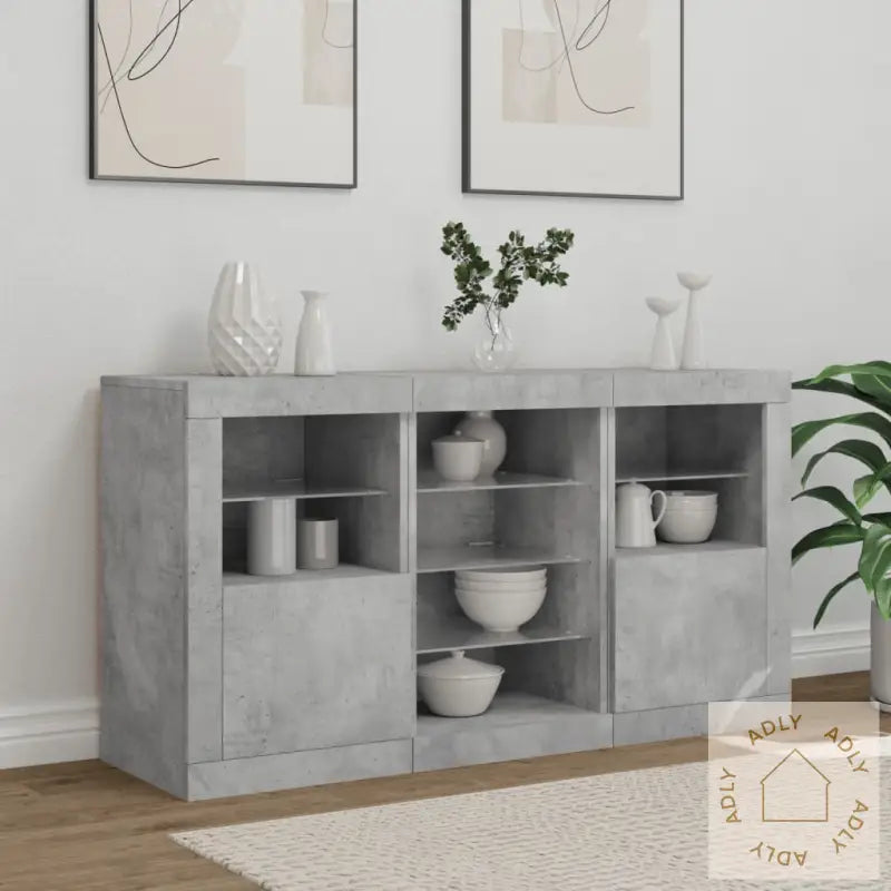 Skjenk Med Led-Lys Betonggrå 123X37X67 Cm