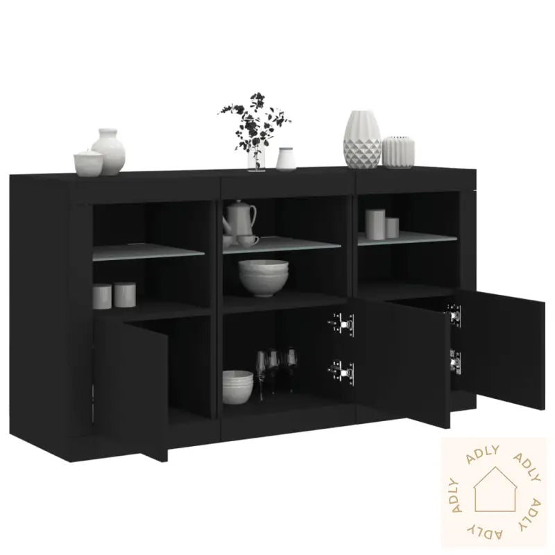 Skjenk Med Led-Lys Svart 123X37X67 Cm