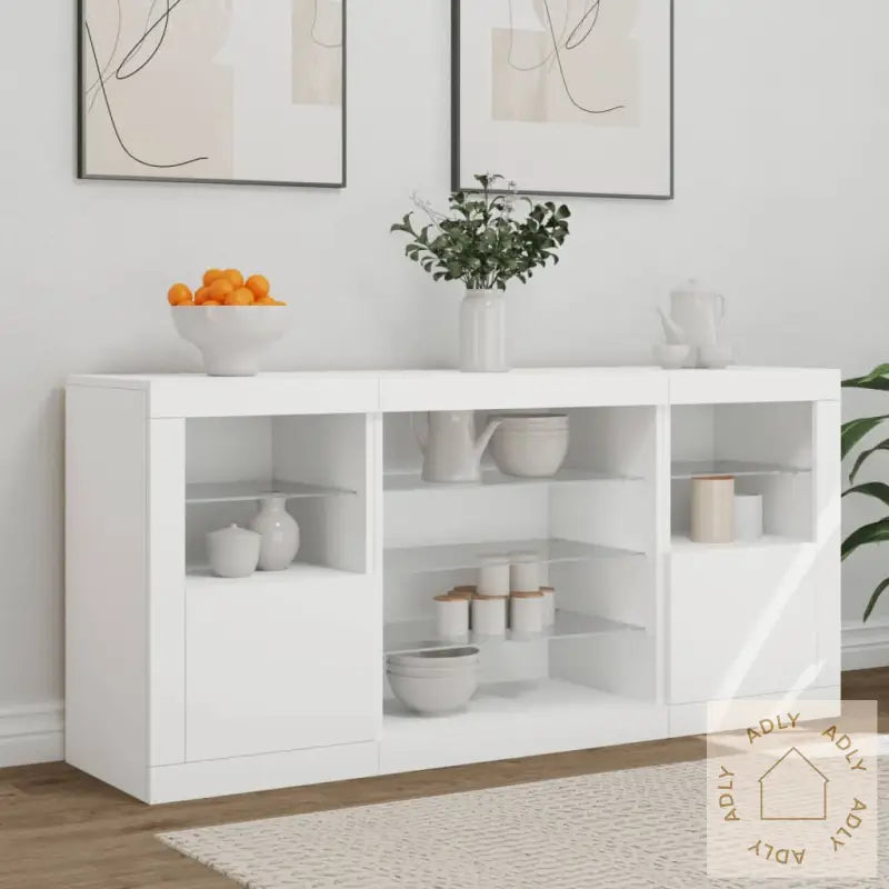 Skjenk Med Led-Lys Hvit 142,5X37X67 Cm