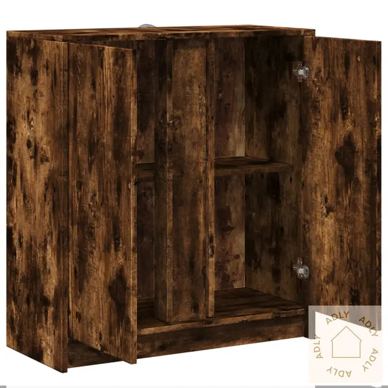 Skjenk Med Led Røkt Eik 77X34X85 Cm Konstruert Tre