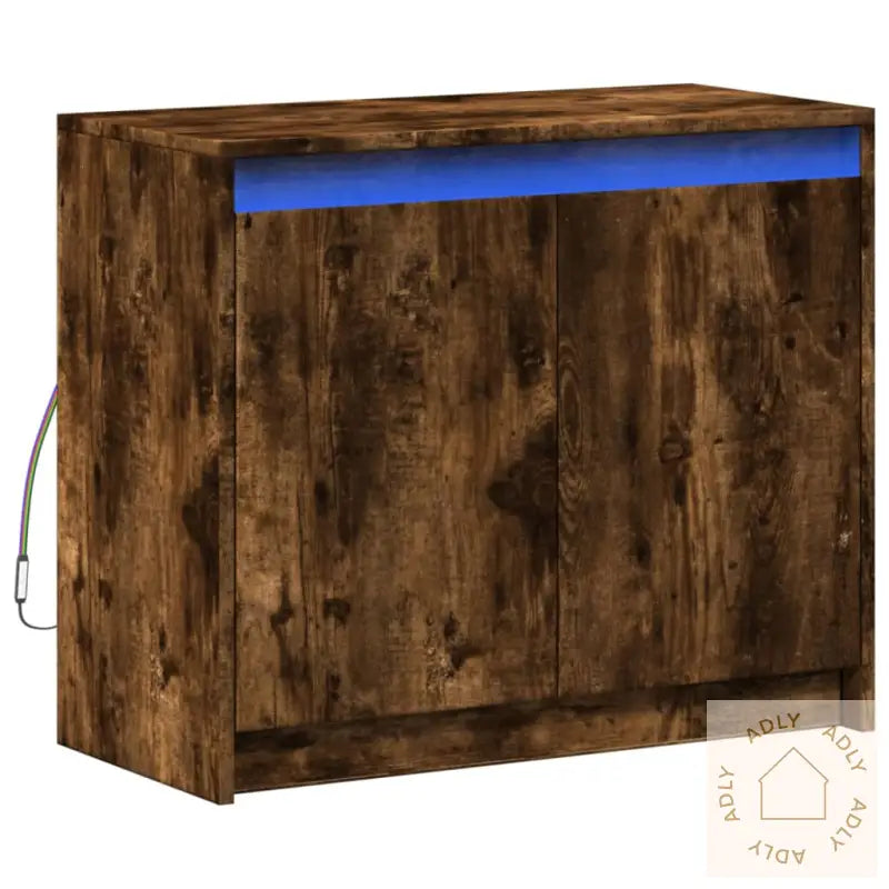 Skjenk Med Led Røkt Eik 72X34X61 Cm Konstruert Tre