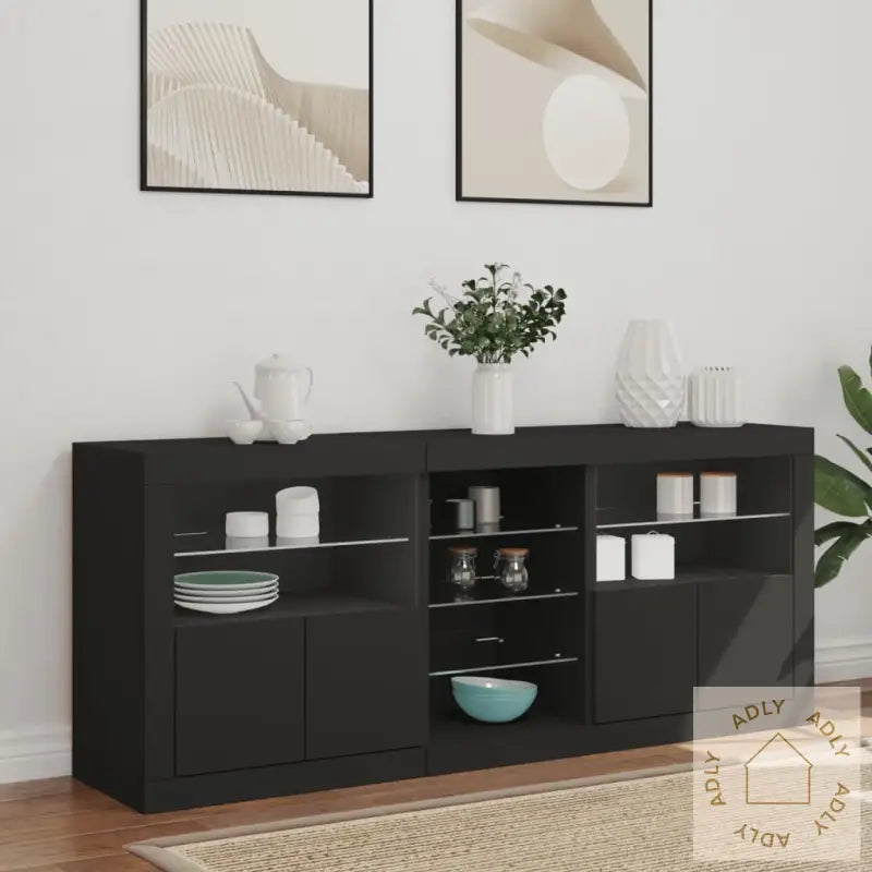 Skjenk Med Led-Lys Svart 162X37X67 Cm