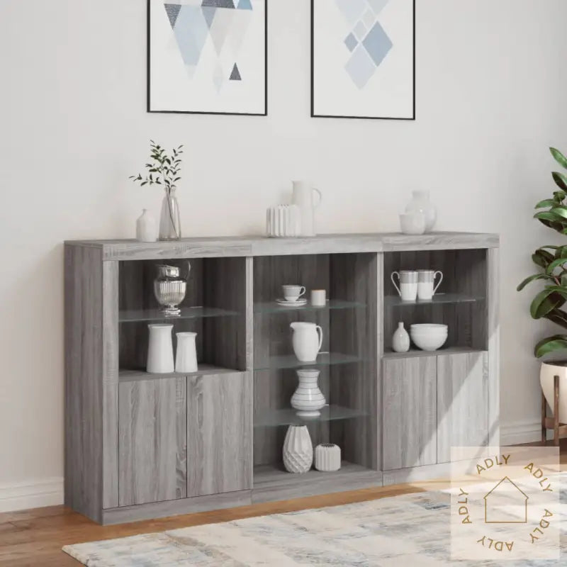 Skjenk Med Led-Lys Grå Sonoma 181,5X37X100 Cm