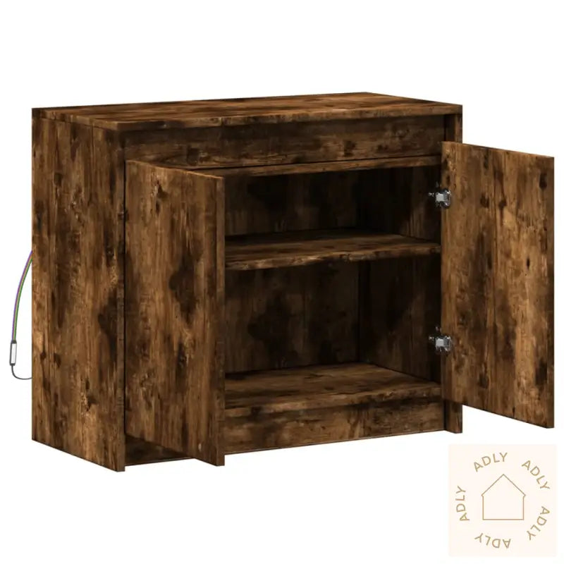 Skjenk Med Led Røkt Eik 72X34X61 Cm Konstruert Tre