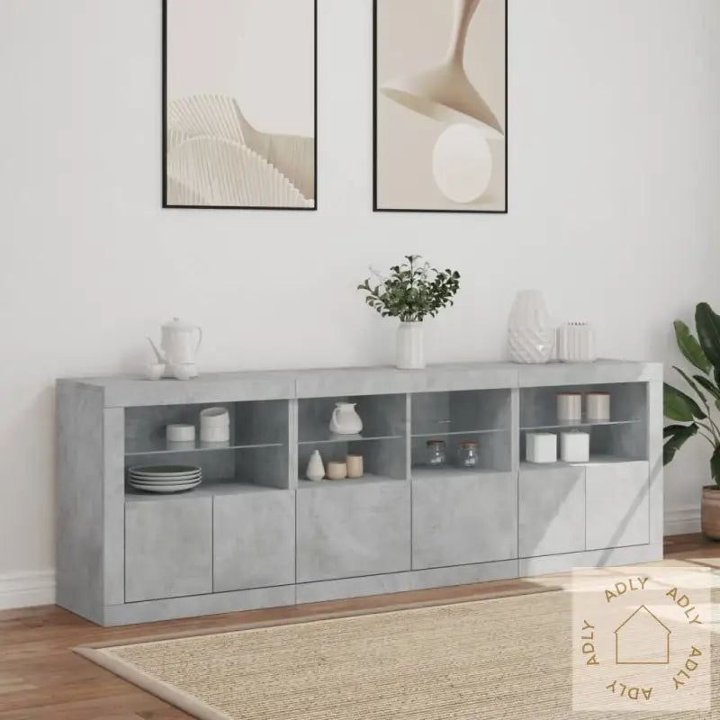 Skjenk Med Led-Lys Betonggrå 202X37X67 Cm