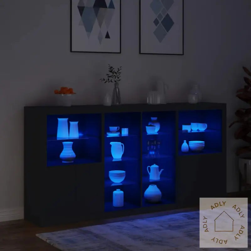 Skjenk Med Led-Lys Svart 202X37X100 Cm