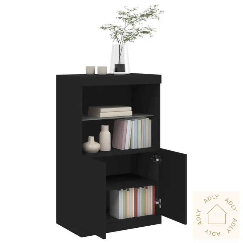 Skjenk Med Led-Lys Svart 60,5X37X100 Cm