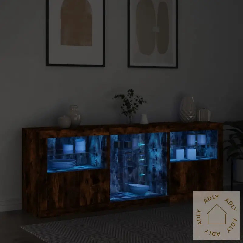 Skjenk Med Led-Lys Røkt Eik 181,5X37X67 Cm