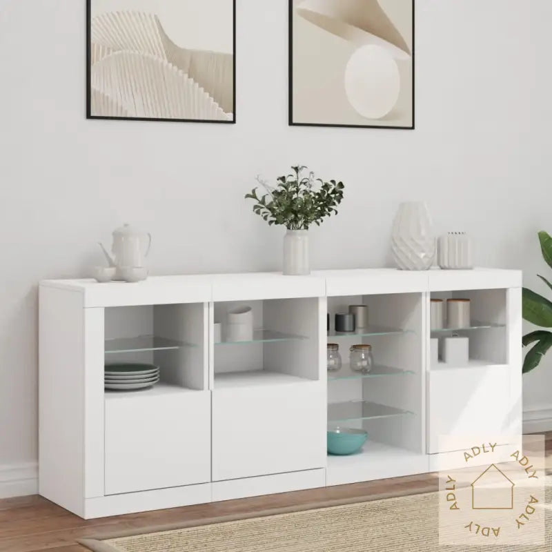 Skjenk Med Led-Lys Hvit 164X37X67 Cm