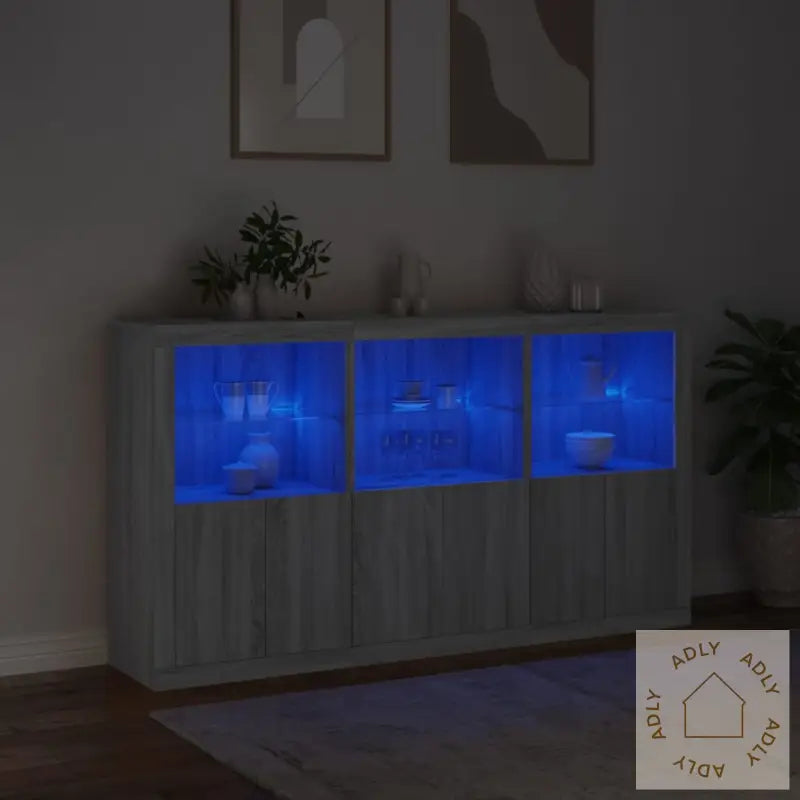 Skjenk Med Led-Lys Grå Sonoma 181,5X37X100 Cm