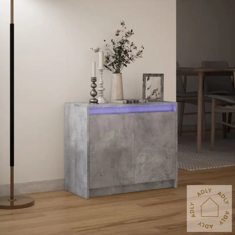 Skjenk Med Led Betonggrå 72X34X61 Cm Konstruert Tre
