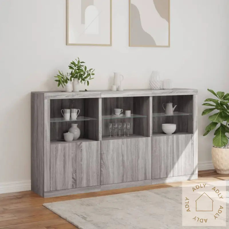 Skjenk Med Led-Lys Grå Sonoma 181,5X37X100 Cm