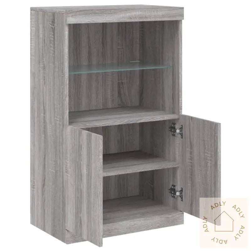 Skjenk Med Led-Lys Grå Sonoma 60,5X37X100 Cm