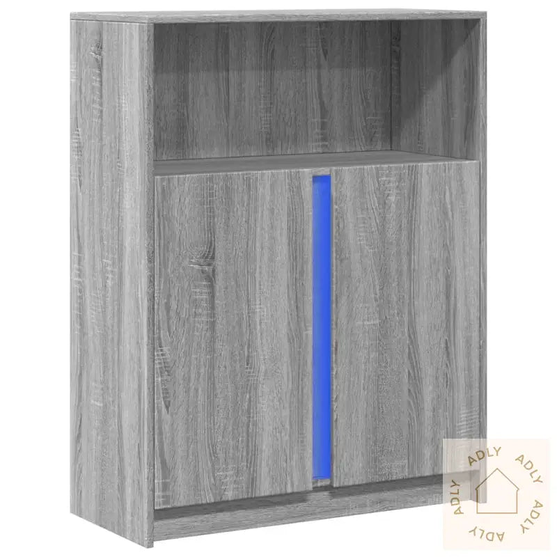 Skjenk Med Led Grå Sonoma 77X34X100 Cm Konstruert Tre
