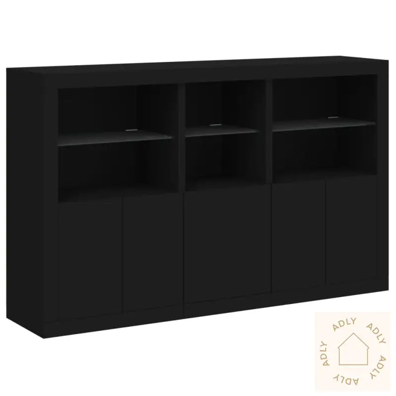 Skjenk Med Led-Lys Svart 162X37X100 Cm