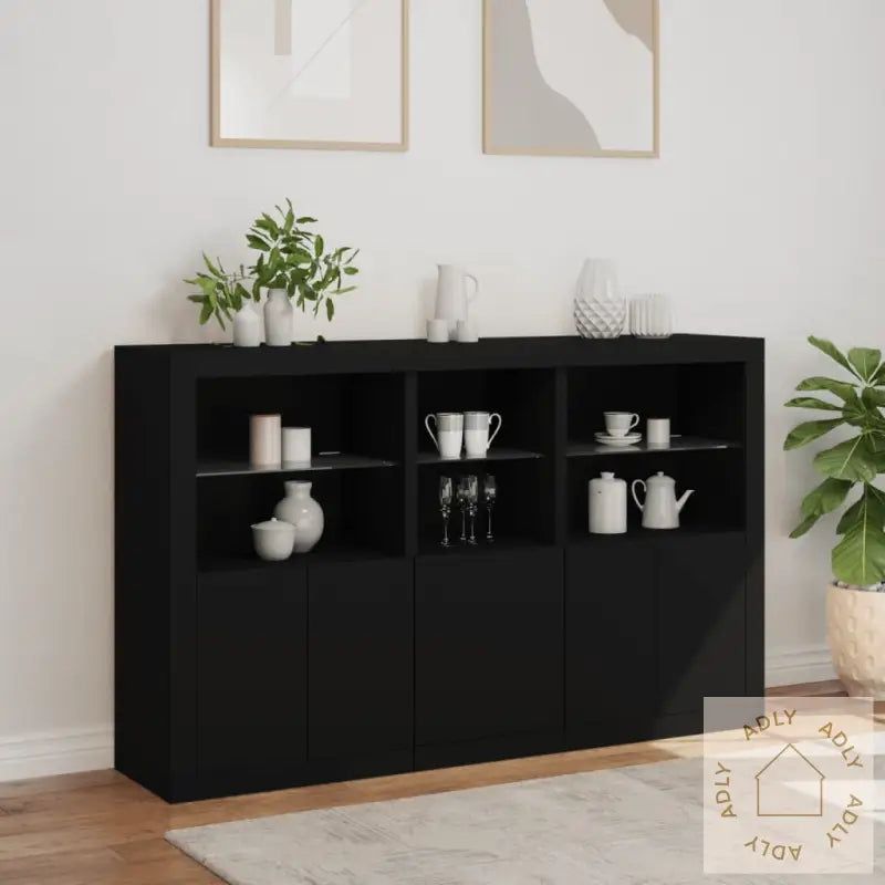 Skjenk Med Led-Lys Svart 162X37X100 Cm