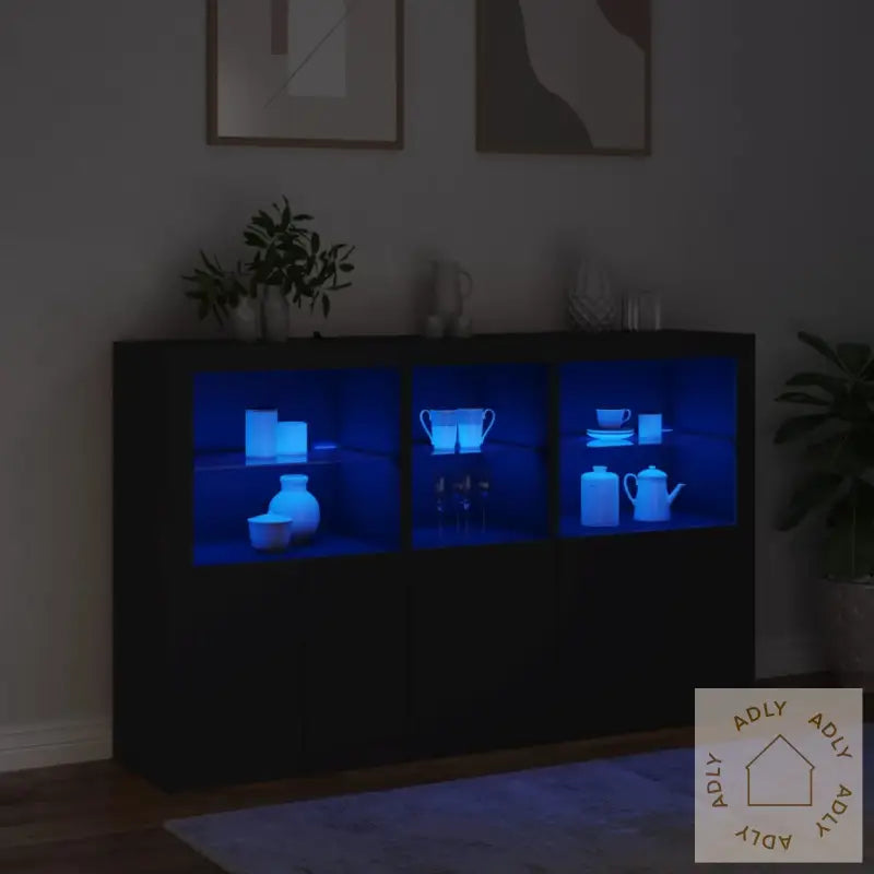 Skjenk Med Led-Lys Svart 162X37X100 Cm