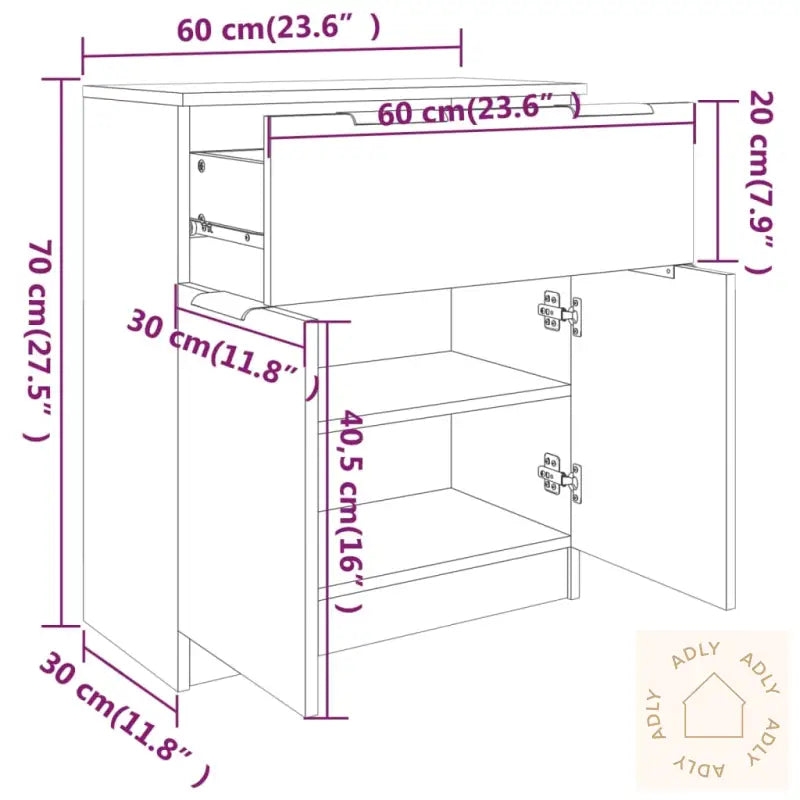 Skjenk Betonggrå 60X30X70 Cm Konstruert Tre