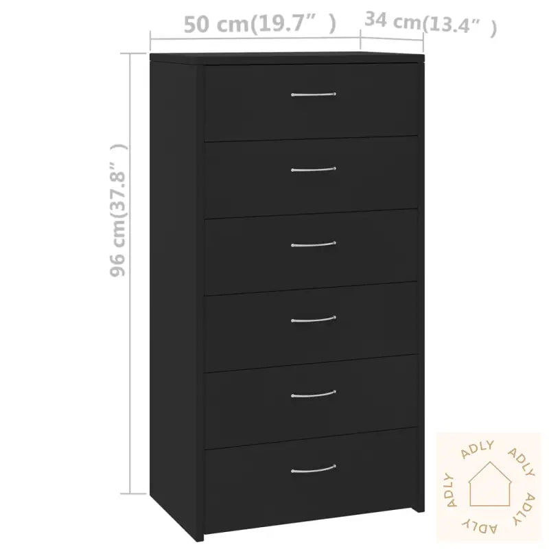 Skjenk Med 6 Skuffer Svart 50X34X96 Cm Konstruert Tre