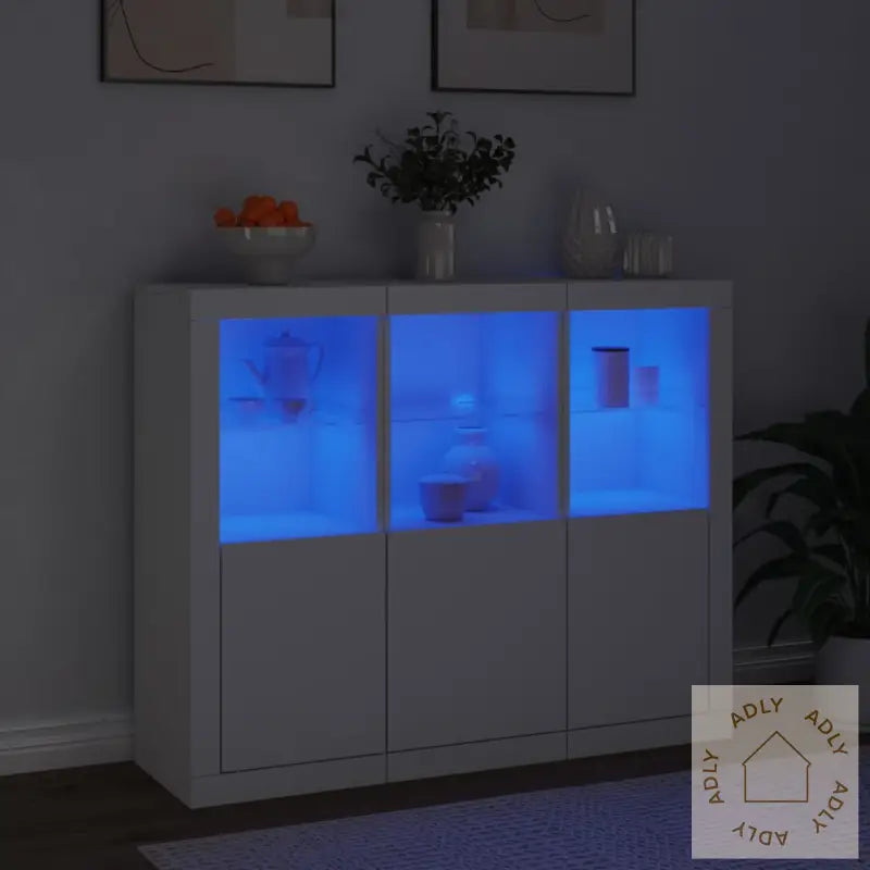 Skjenker Med Led-Lys 3 Stk Hvit Konstruert Tre