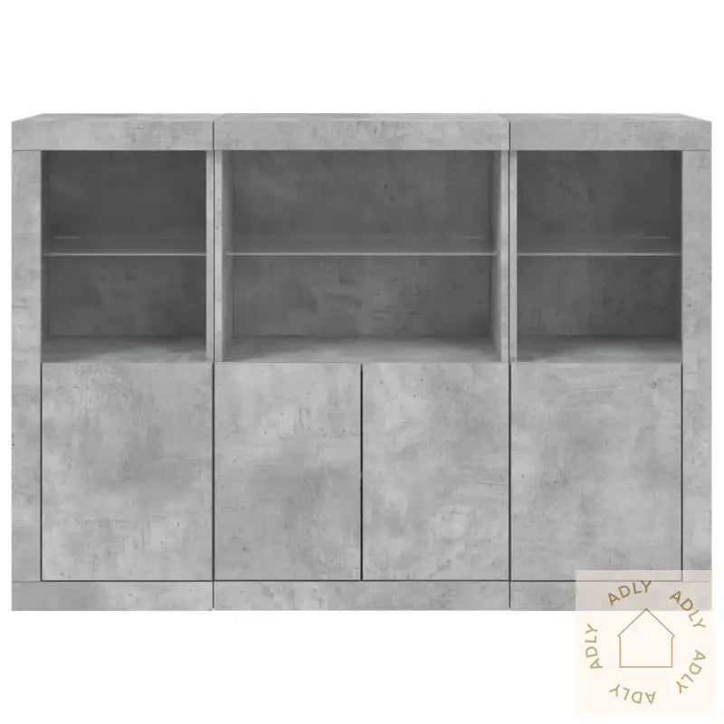 Skjenker Med Led-Lys 3 Stk Betonggrå Konstruert Tre