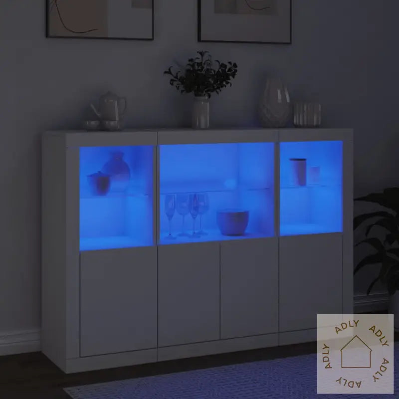 Skjenker Med Led-Lys 3 Stk Hvit Konstruert Tre