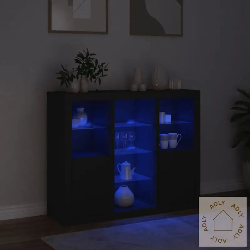 Skjenker Med Led-Lys 3 Stk Svart Konstruert Tre