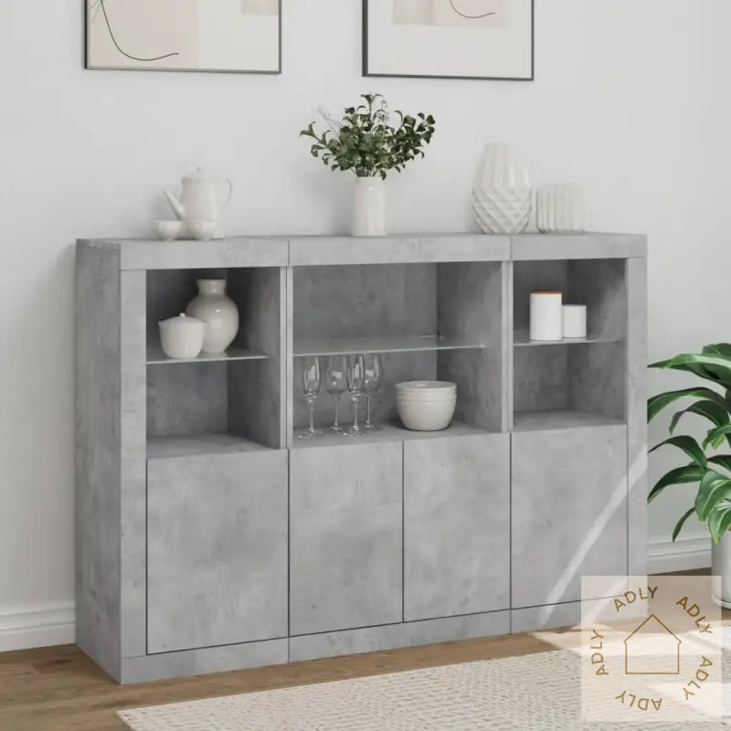 Skjenker Med Led-Lys 3 Stk Betonggrå Konstruert Tre