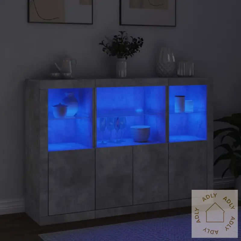 Skjenker Med Led-Lys 3 Stk Betonggrå Konstruert Tre