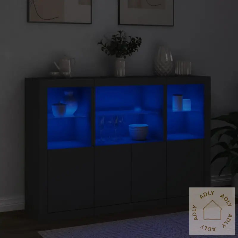 Skjenker Med Led-Lys 3 Stk Svart Konstruert Tre