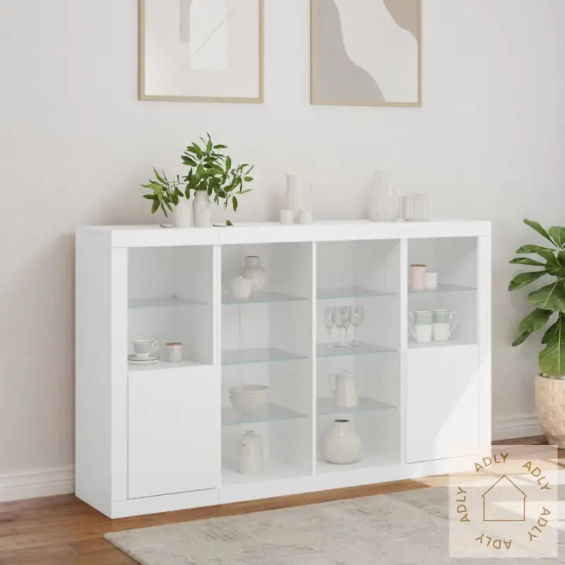 Skjenker Med Led-Lys 3 Stk Hvit Konstruert Tre