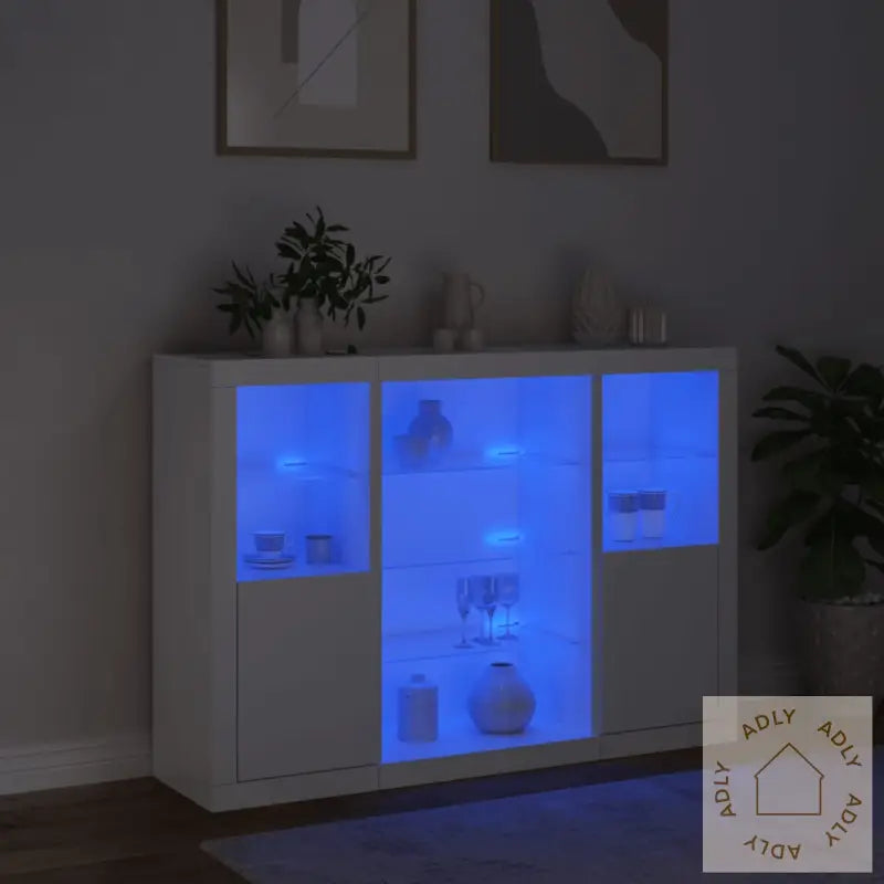 Skjenker Med Led-Lys 3 Stk Hvit Konstruert Tre