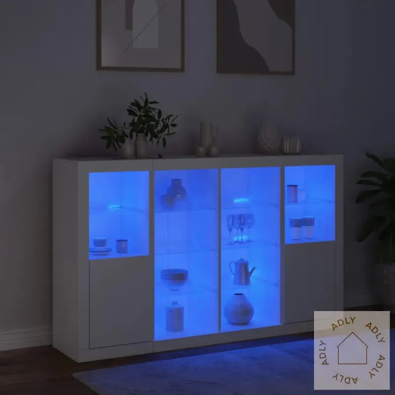 Skjenker Med Led-Lys 3 Stk Hvit Konstruert Tre