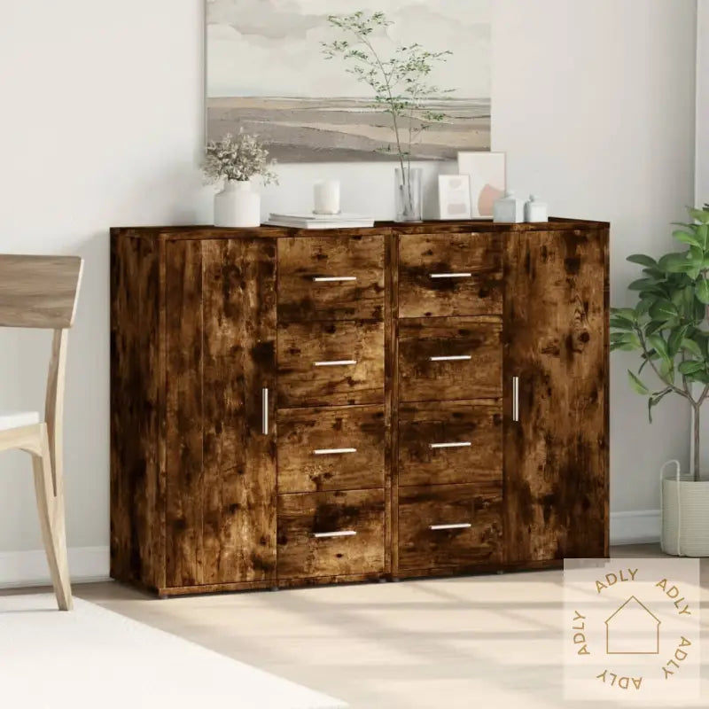 Skjenker 2 Stk Røkt Eik 60X31X84 Cm Konstruert Tre