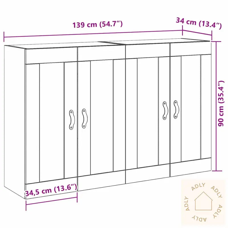 Veggskap 2 Stk Svart Eik 69,5X34X90 Cm Eik