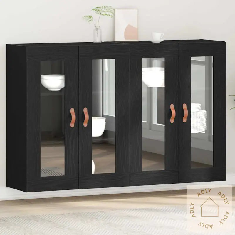 Veggskap 2 Stk Svart Eik 69,5X34X90 Cm Eik