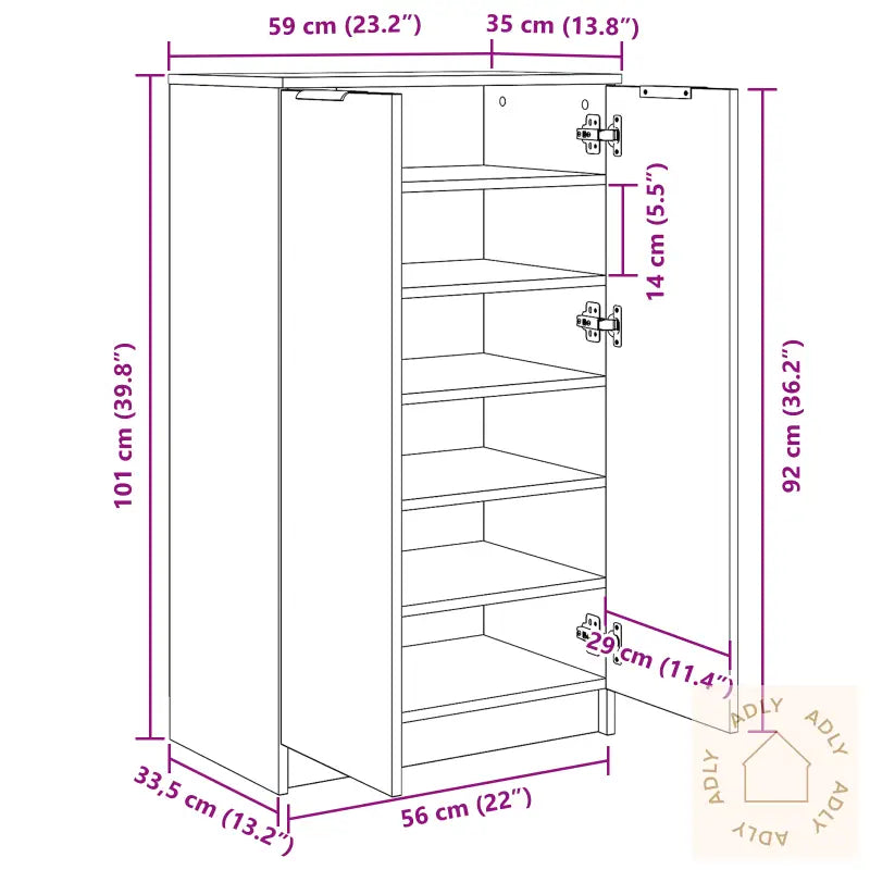 Sko Skap I Svart Eik 59X35X100 Cm, Laget Av Tre