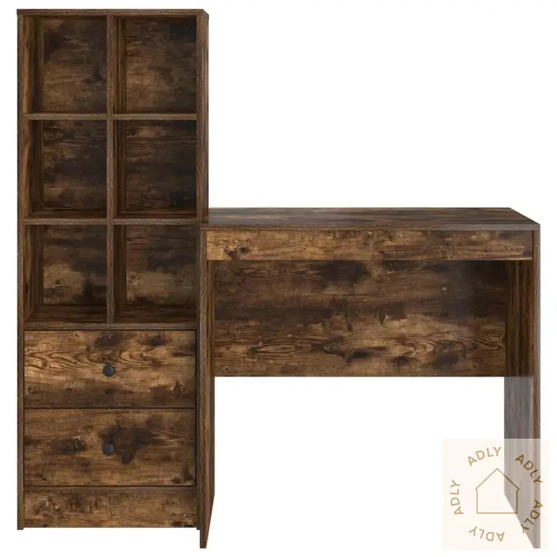 Skrivebord Med Lagringsplass Røkt Eik Konstruert Tre