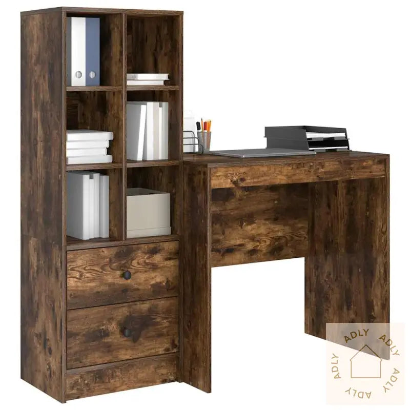Skrivebord Med Lagringsplass Røkt Eik Konstruert Tre