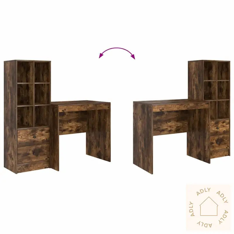 Skrivebord Med Lagringsplass Røkt Eik Konstruert Tre