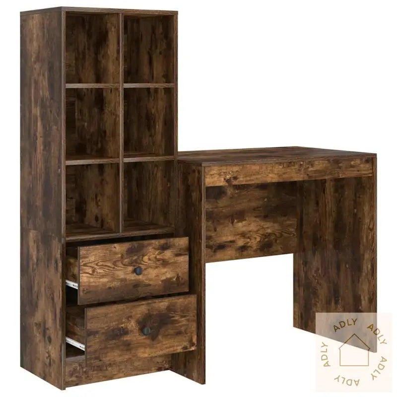 Skrivebord Med Lagringsplass Røkt Eik Konstruert Tre