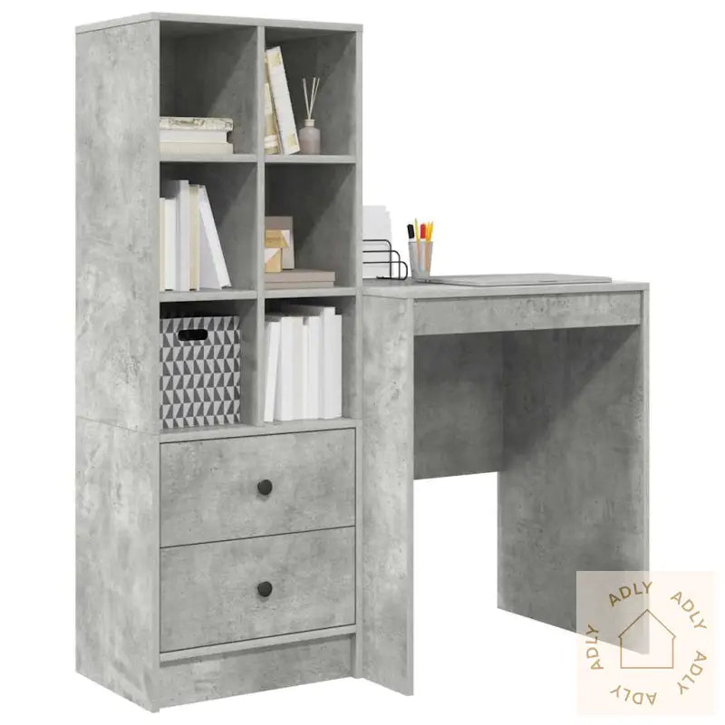 Skrivebord Med Lagring Betong Grå Konstruert Tre