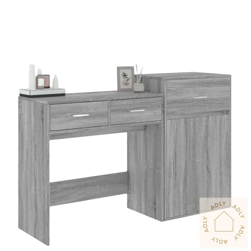 Gray treverk sminkebord med speil, perfekt som moderne sminkebord til soverommet