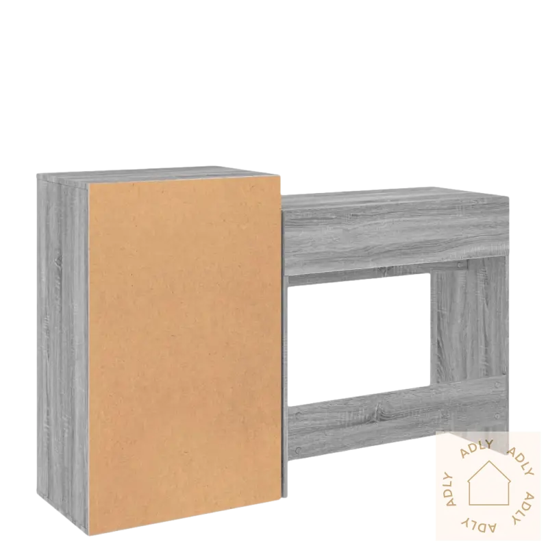 Gray wood-grain moderne sminkebord med skap og flytende hylle for hjemmetstil