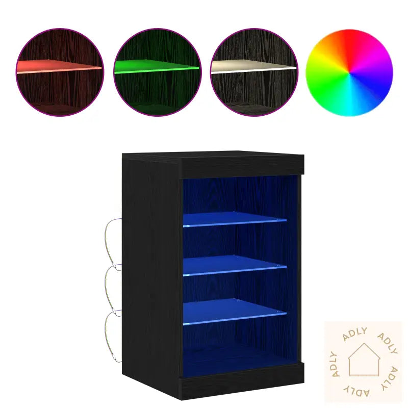 Sideboard Med Led-Lamper Svart Eik 41X37X67 Cm