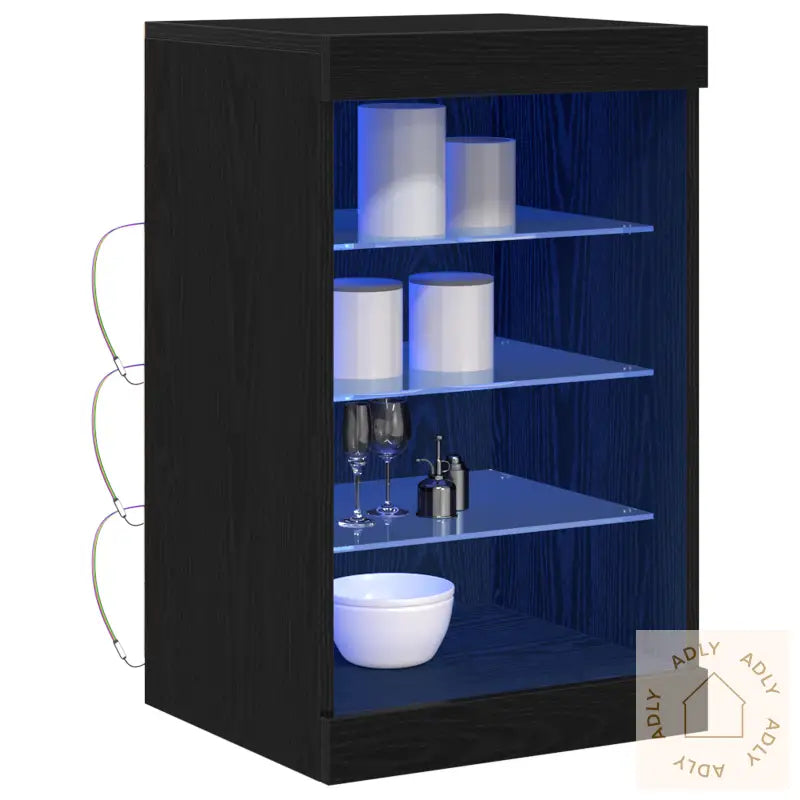 Sideboard Med Led-Lamper Svart Eik 41X37X67 Cm