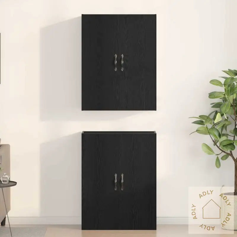 Skap, 2 Stk, Svart Eik, 69,5X34X180 Cm, Konstruert Tre