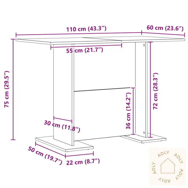 Spisebord Hvit 110X60X75 Cm Konstruert Tre